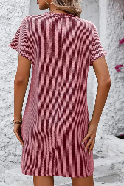 Ribbed Striped Short Sleeve Mini Tee Dress  Hot Trends
