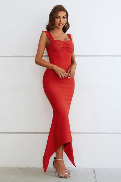 Ruched Sweetheart Neck Hem Detail Dress - Hot Trends