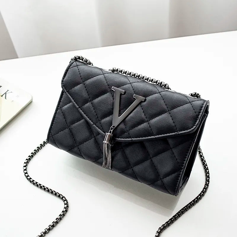 Black Luxury Handbags And Purse Women PU Leather Messenger Shoulder Bag Plaid Female Crossbody Bag Tassel Quilted  Brand Hot Trends