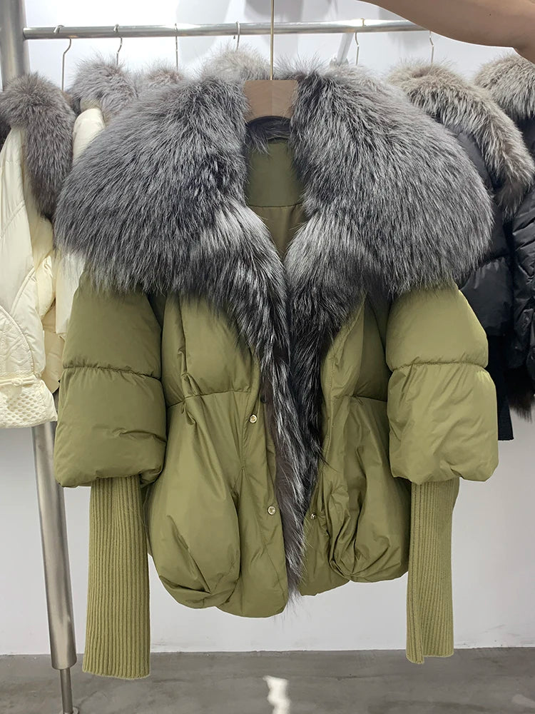 Winter Women Warm Coat Oversized Real Fox Fur Collar Thick Luxury Outerwear New Fashion 90% Goose Down Jacket  Hot Trends