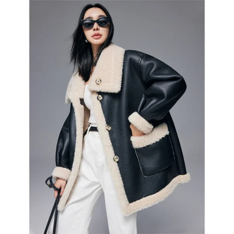 2023 Double-sided Wear Wool Jacket for Women Autumn Winter 100% Real Fur Coat Natural Sheep Loose Warm Luxury Street coat Hot Trends