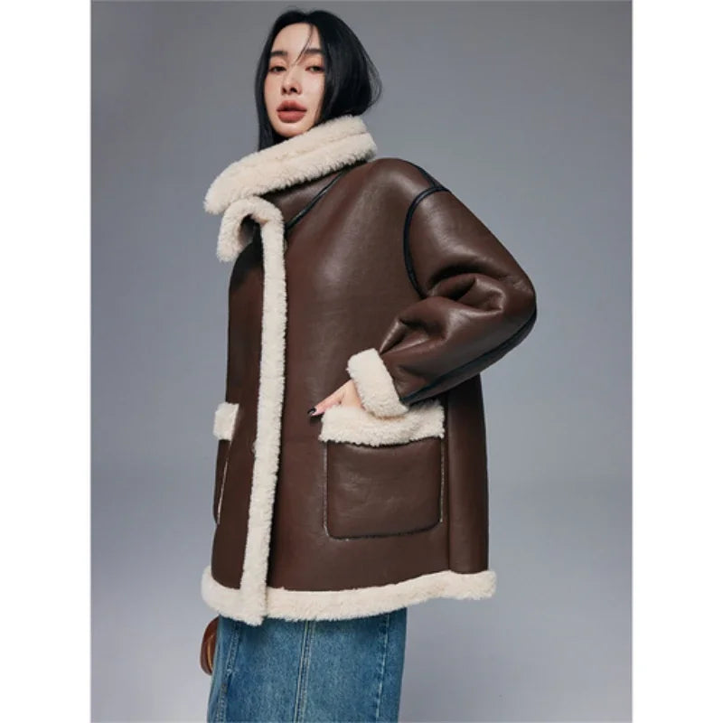 2023 Double-sided Wear Wool Jacket for Women Autumn Winter 100% Real Fur Coat Natural Sheep Loose Warm Luxury Street coat Hot Trends