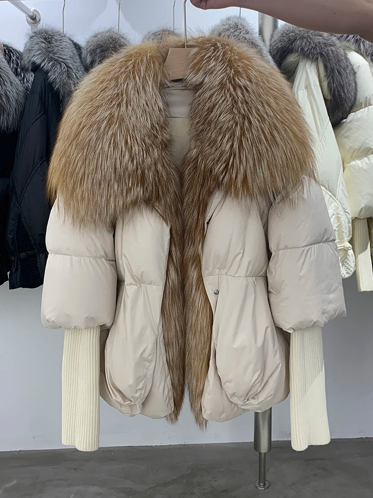 Winter Women Warm Coat Oversized Real Fox Fur Collar Thick Luxury Outerwear New Fashion 90% Goose Down Jacket Hot Trends