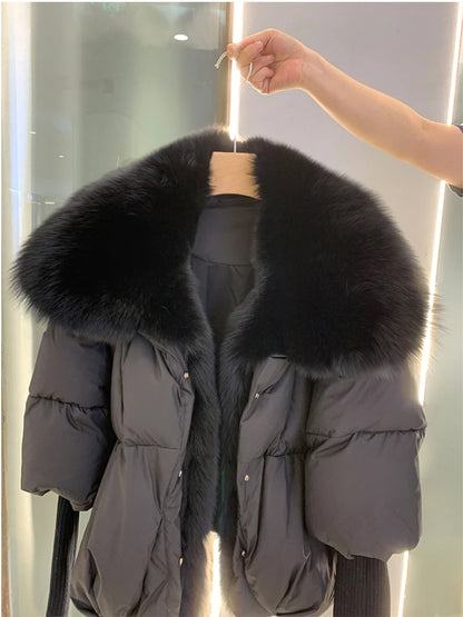 Winter Women Warm Coat Oversized Real Fox Fur Collar Thick Luxury Outerwear New Fashion 90% Goose Down Jacket Hot Trends