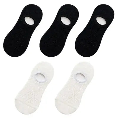 5 Pairs/Set Women Silicone non-slip invisible Solid Color Mesh Ankle Boat  Cotton Socks - Hot Trends