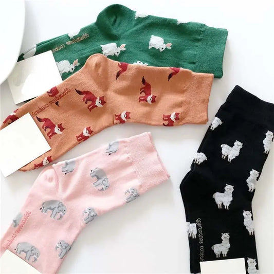 Spring Autumn New Women Animal Cartoon Fox Elephant Rabbit Sheep Cotton Tide Short Socks - Hot Trends