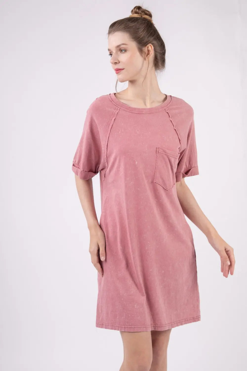 VERY J Washed Round Neck Mini Tee Dress  Hot Trends