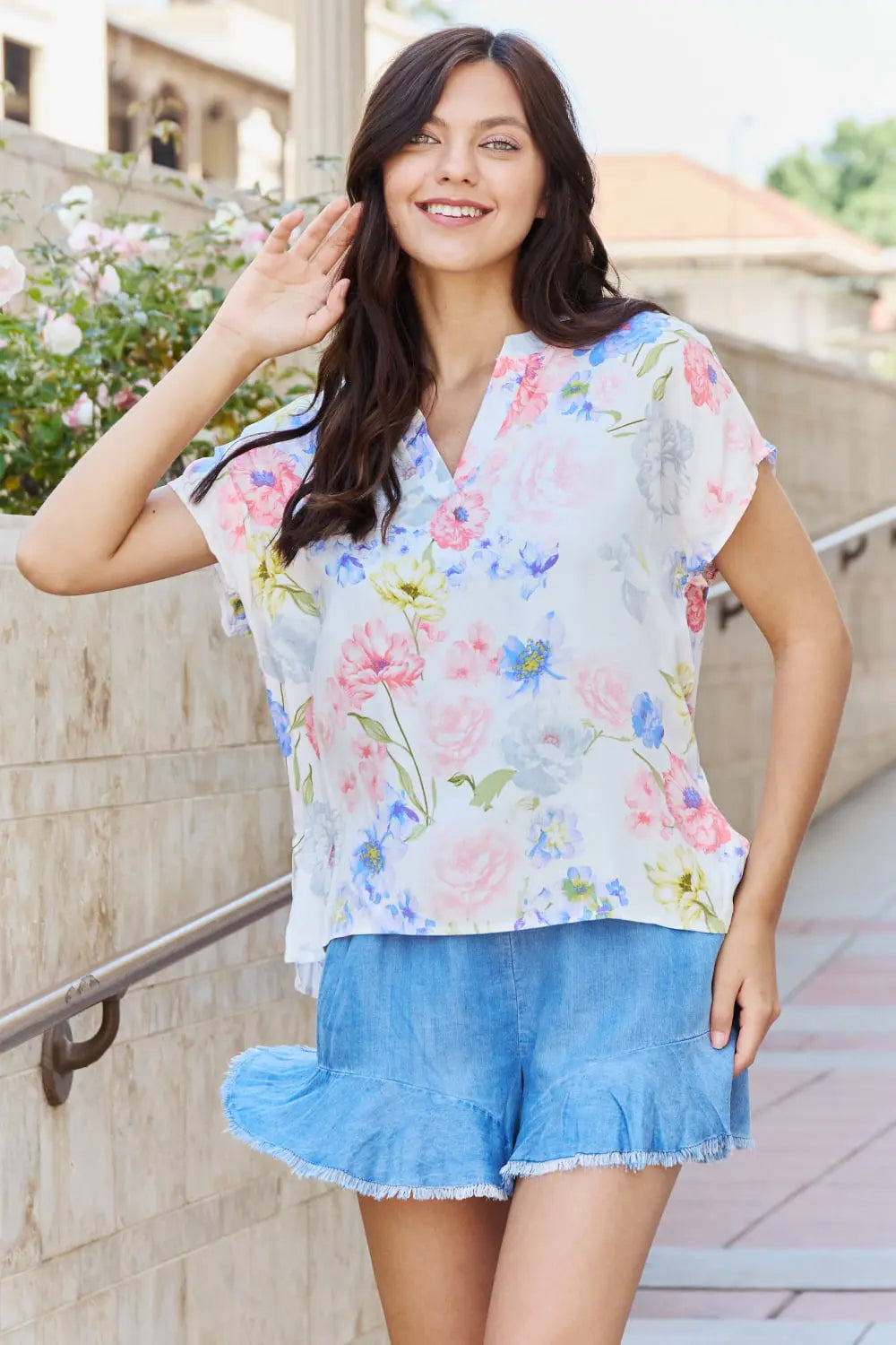 White Birch One And Only Full Size Short Sleeve Floral Print Top - Hot Trends