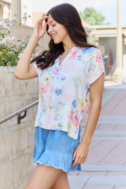 White Birch One And Only Full Size Short Sleeve Floral Print Top - Hot Trends