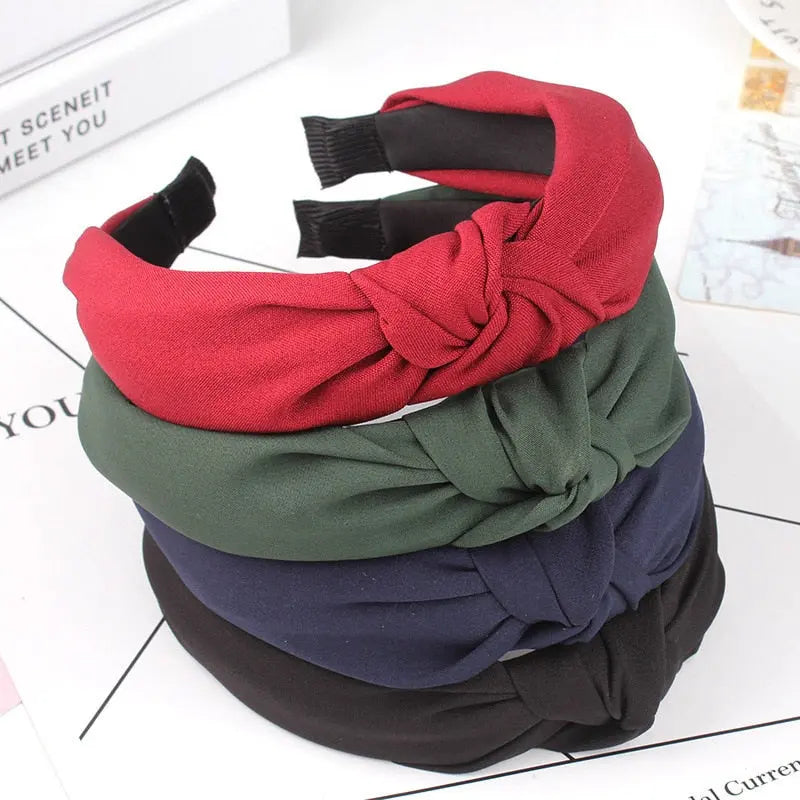 Wide Top Knot Headdress Solid Color Cloth Headband For Women - Hot Trends