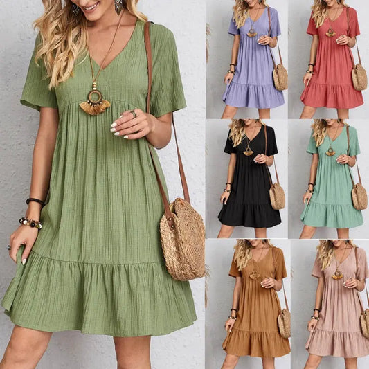 Women Loose Vintage Fashion Ruffles Big Lace Summer Boho Casual Party Elegant Dresses - Hot Trends