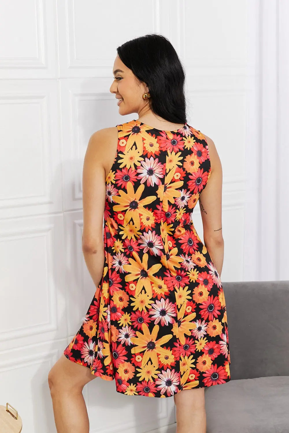 Yelete Full Size Floral Sleeveless Dress with Pockets - Hot Trends