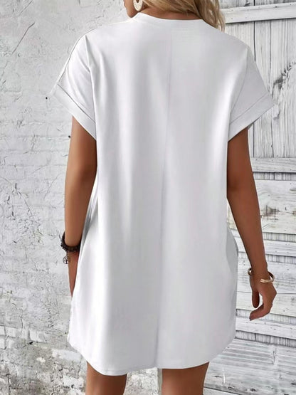 Pocketed Round Neck Short Sleeve Dress  Hot Trends