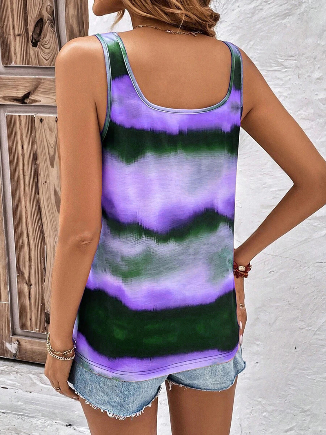 Tie-Dye Scoop Neck Wide Strap Tank  Hot Trends