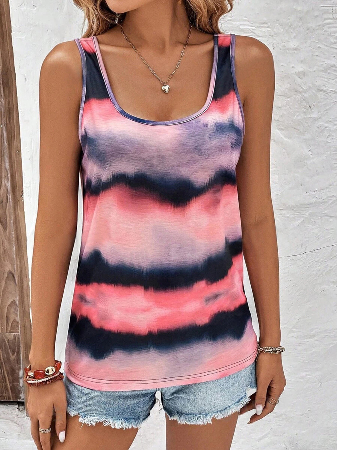 Tie-Dye Scoop Neck Wide Strap Tank  Hot Trends