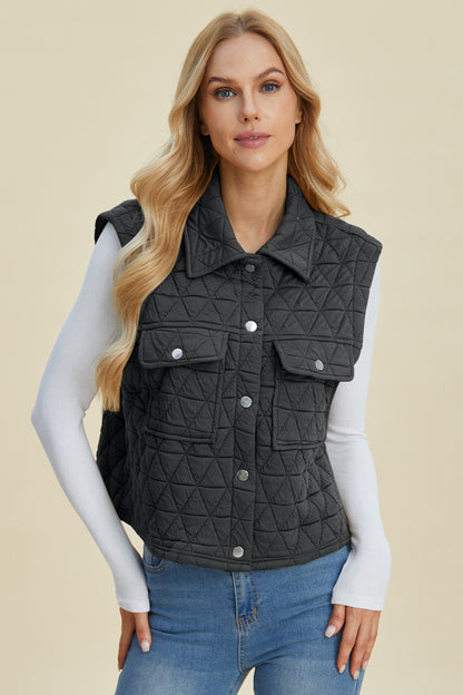 Double Take Full Size Pocketed Texture Snap Down Vest Coat - Hot Trends Online