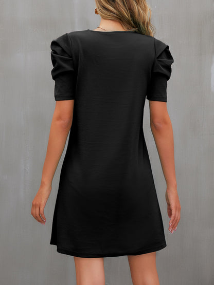 Round Neck Puff Sleeve Mini Dress  Hot Trends