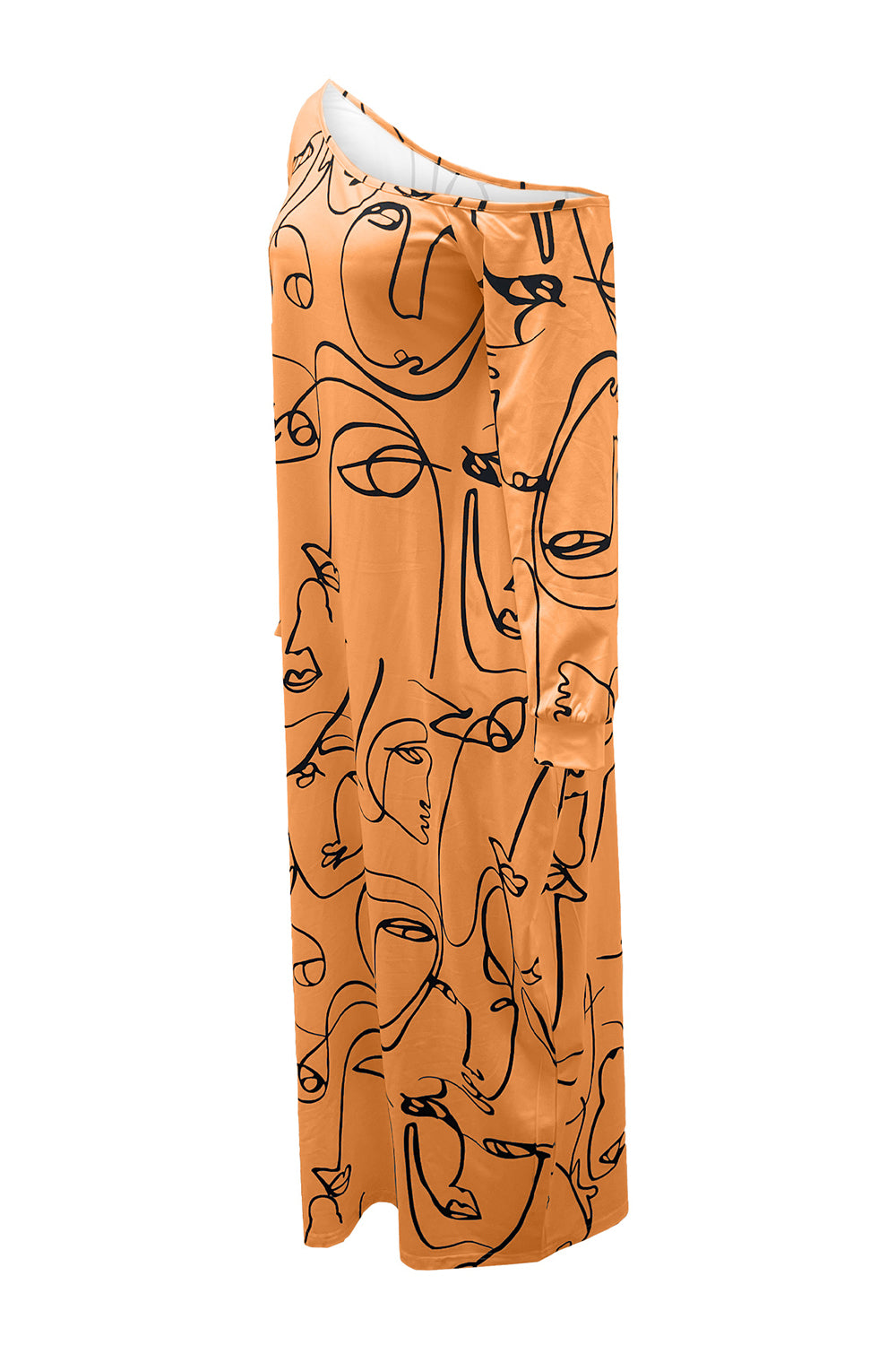 Printed Single Shoulder Lantern Sleeve Maxi Dress  Hot Trends