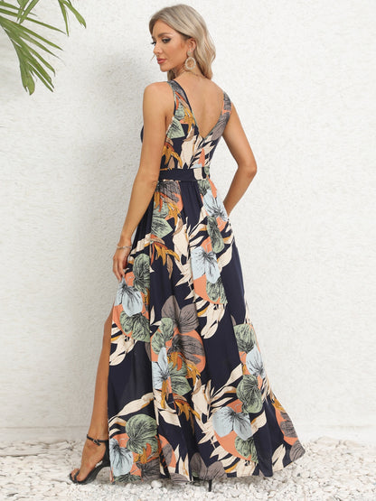 Slit Tied Printed Surplice Dress  Hot Trends