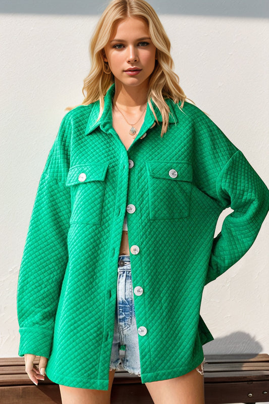 Double Take Full Size Textured Button Up Drop Shoulder Shacket - Hot Trends Online