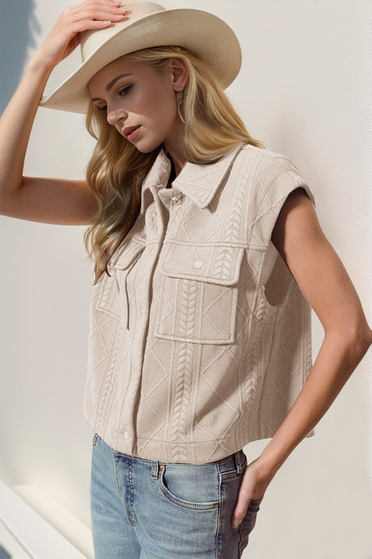 Double Take Snap Down Texture Crop Vest - Hot Trends Online