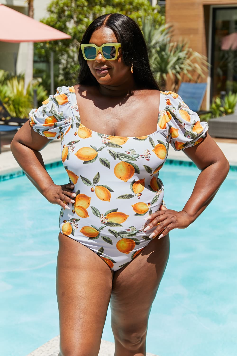 Marina West Swim Salty Air Puff Sleeve One-Piece in Citrus Orange Trendsi