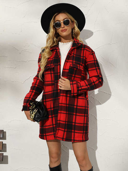 Plaid Collared Longline Coat Trendsi