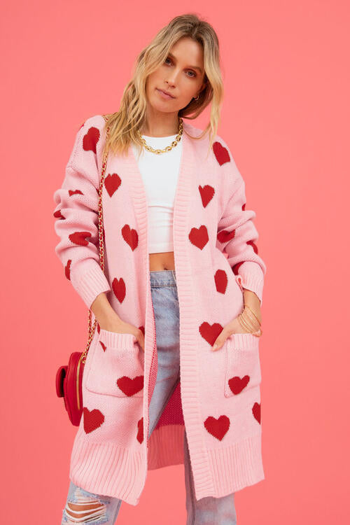 Heart Graphic Open Front Cardigan with Pockets | Hot Trends Online  Hot Trends