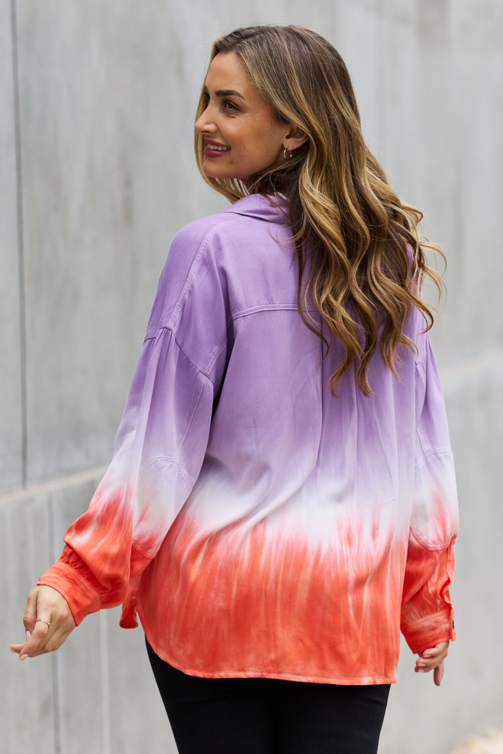 White Birch Relaxed Fit Tie-Dye Button Down Top Trendsi