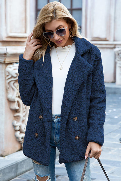 Full Size Lapel Collar Sherpa Coat Trendsi