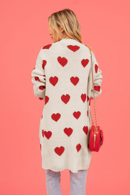 Heart Graphic Open Front Cardigan with Pockets | Hot Trends Online