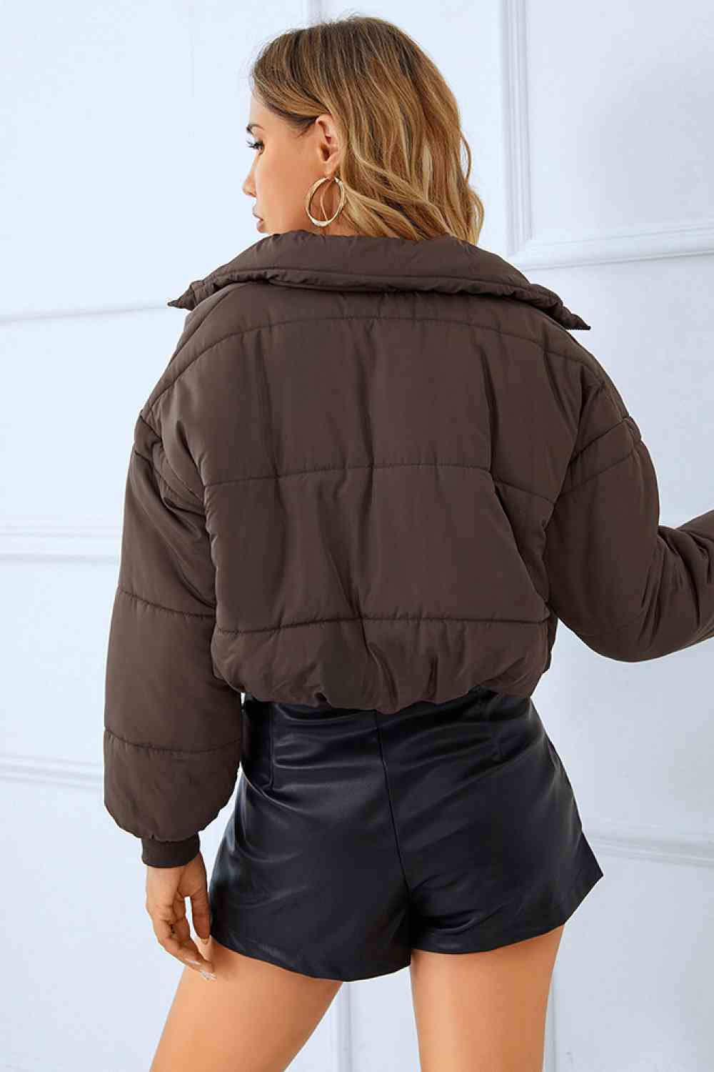 Zip-Up Winter Coat with Pockets Trendsi