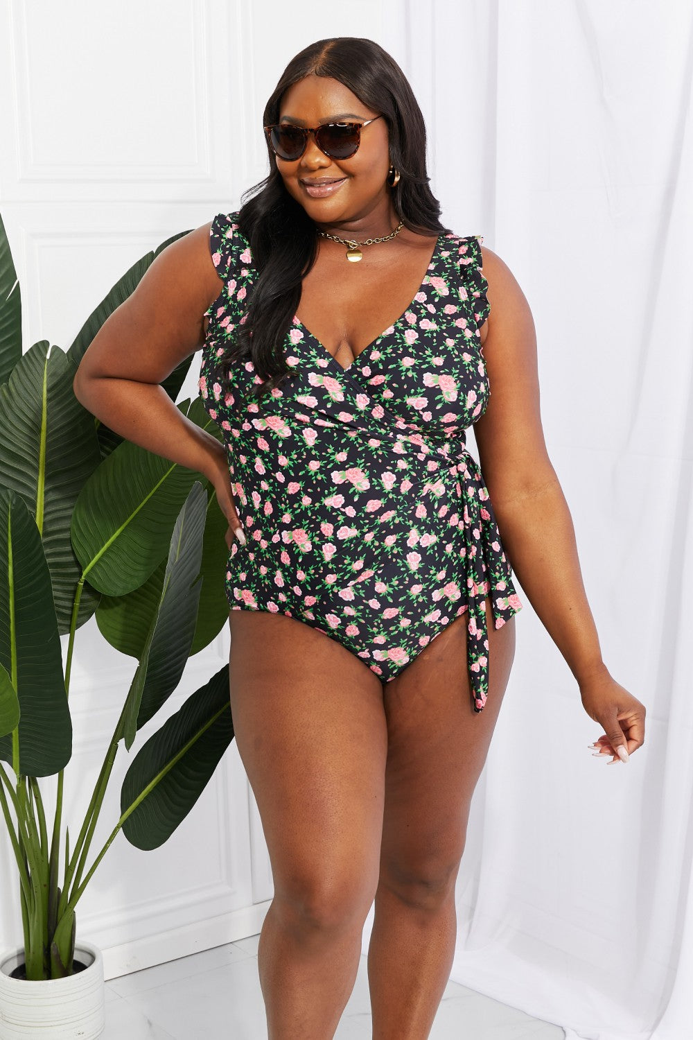 Marina West Swim Full Size Float On Ruffle Faux Wrap One-Piece in Floral Trendsi