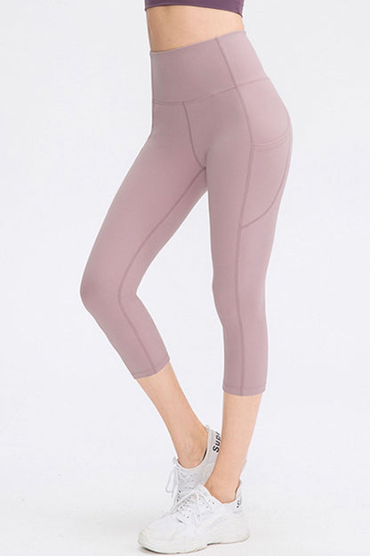 Wide Waistband Cropped Active Leggings with Pockets Trendsi