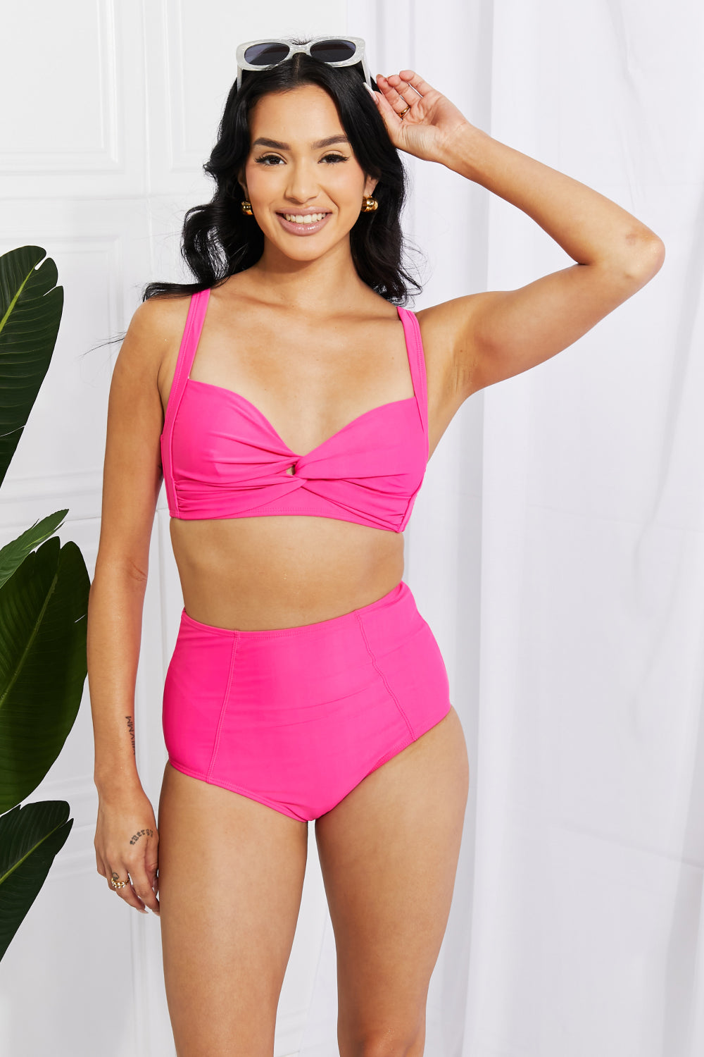 Marina West Swim Take A Dip Twist High-Rise Bikini in Pink Trendsi