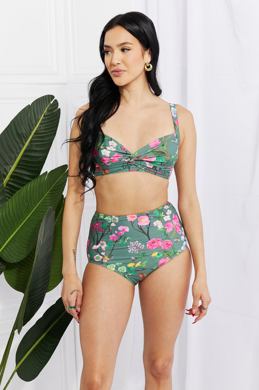 Marina West Swim Take A Dip Twist High-Rise Bikini in Sage Trendsi