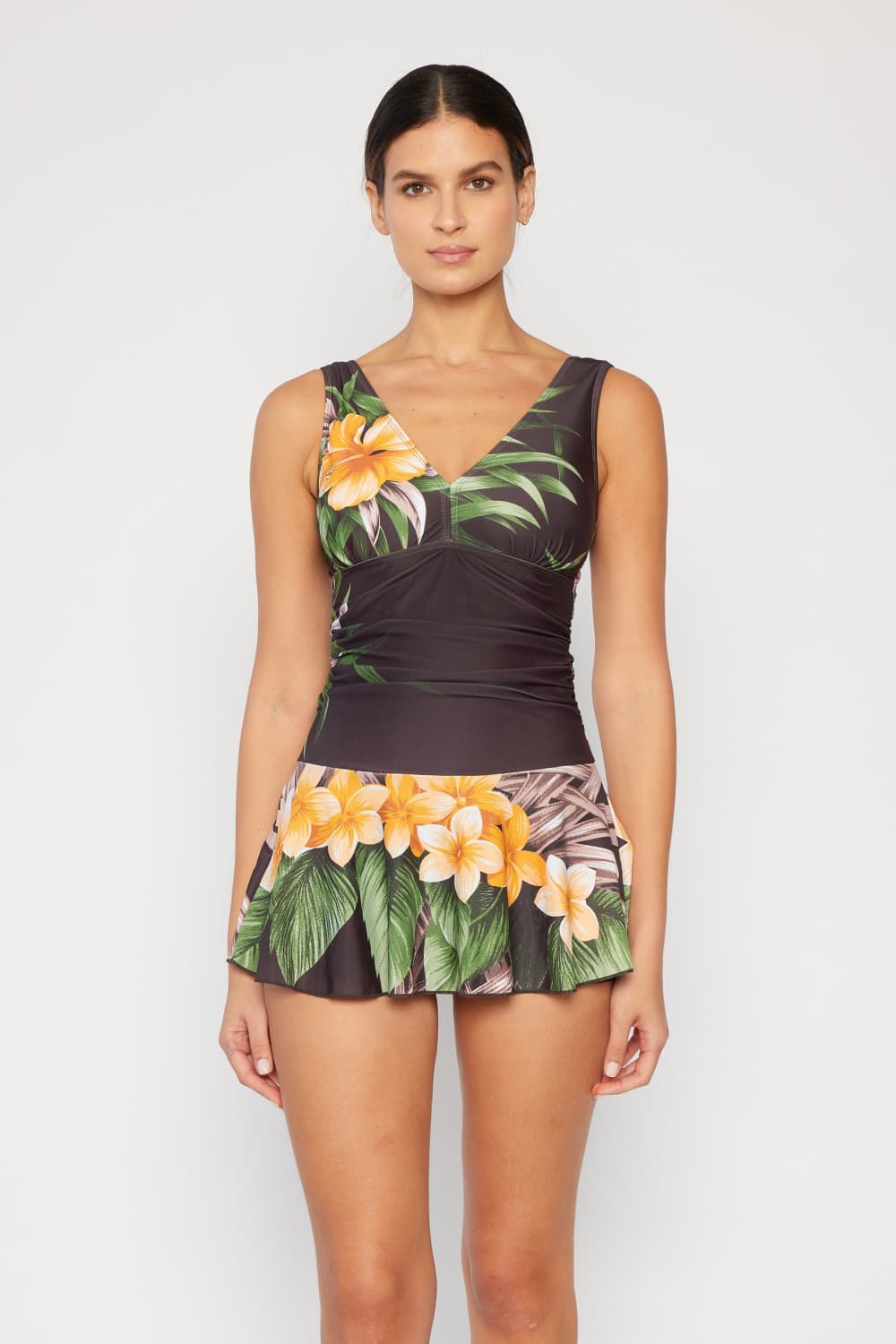 Marina West Swim Full Size Clear Waters Swim Dress in Aloha Brown Trendsi