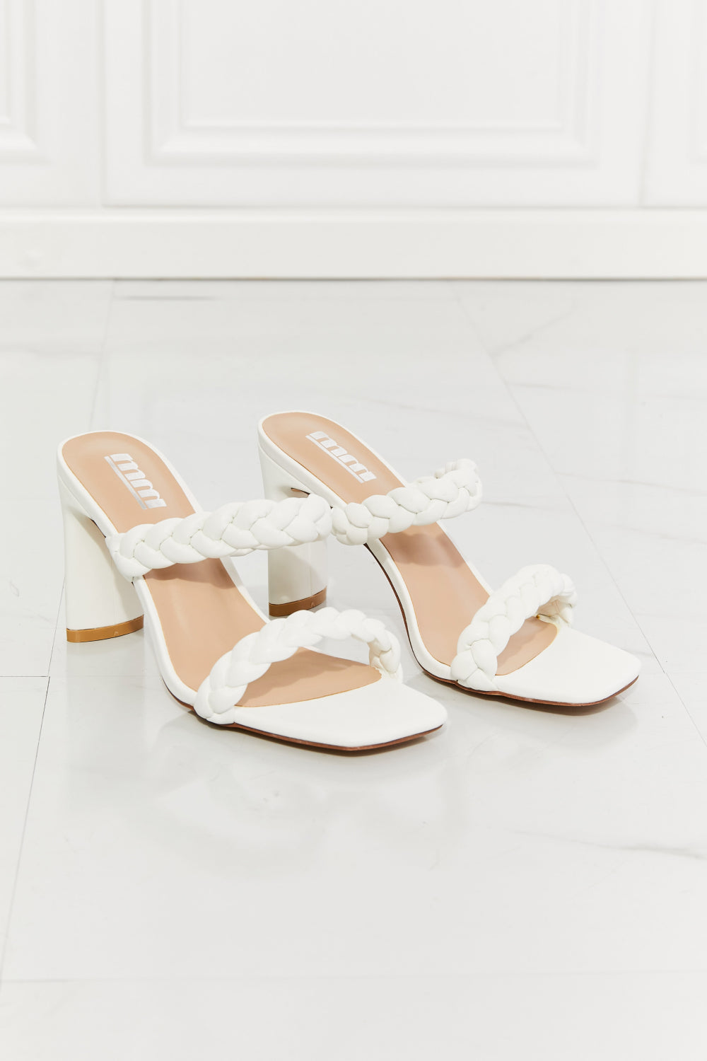 MMShoes In Love Double Braided Block Heel Sandal in White Trendsi