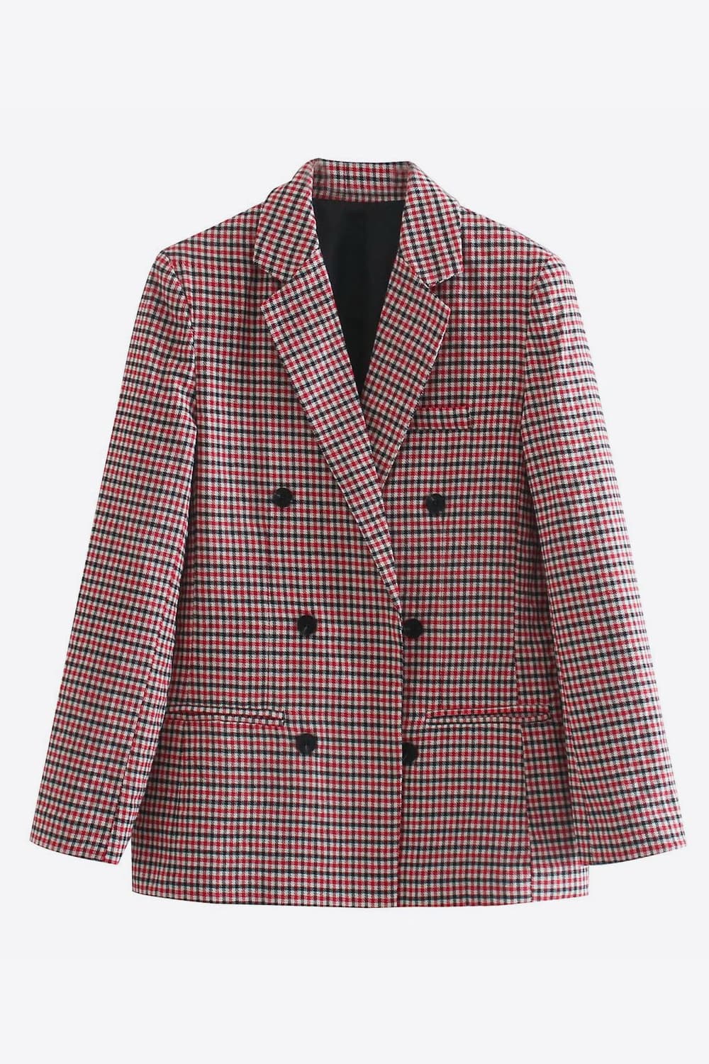 Plaid Double-Breasted Blazer Trendsi