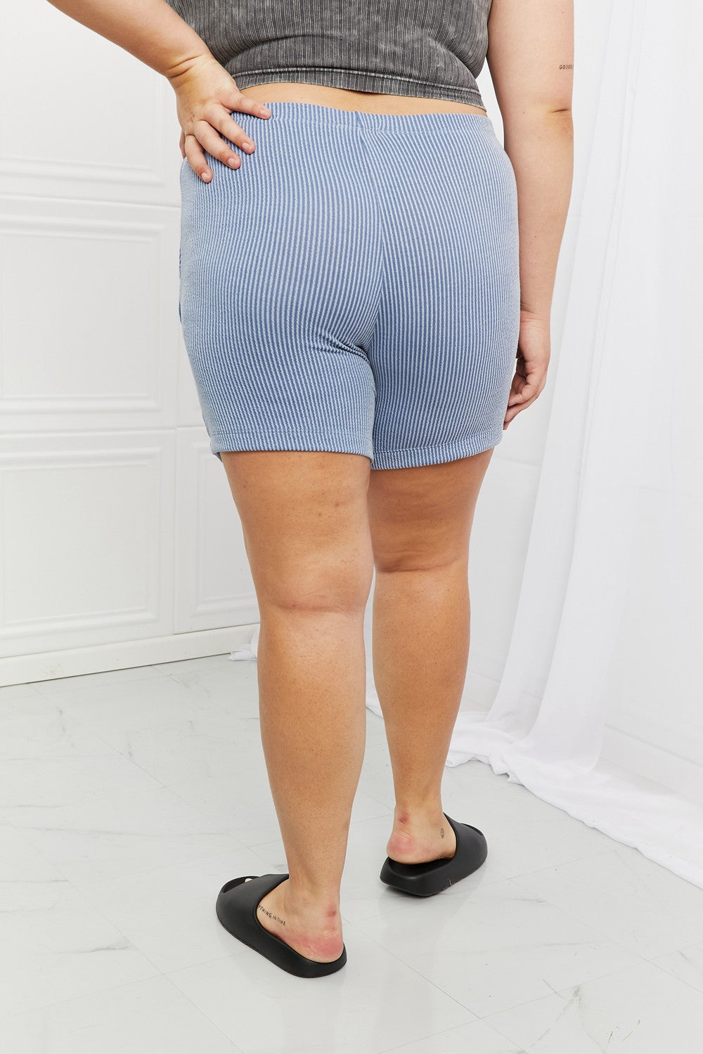 Blumin Apparel Too Good Full Size Ribbed Shorts in Misty Blue Trendsi