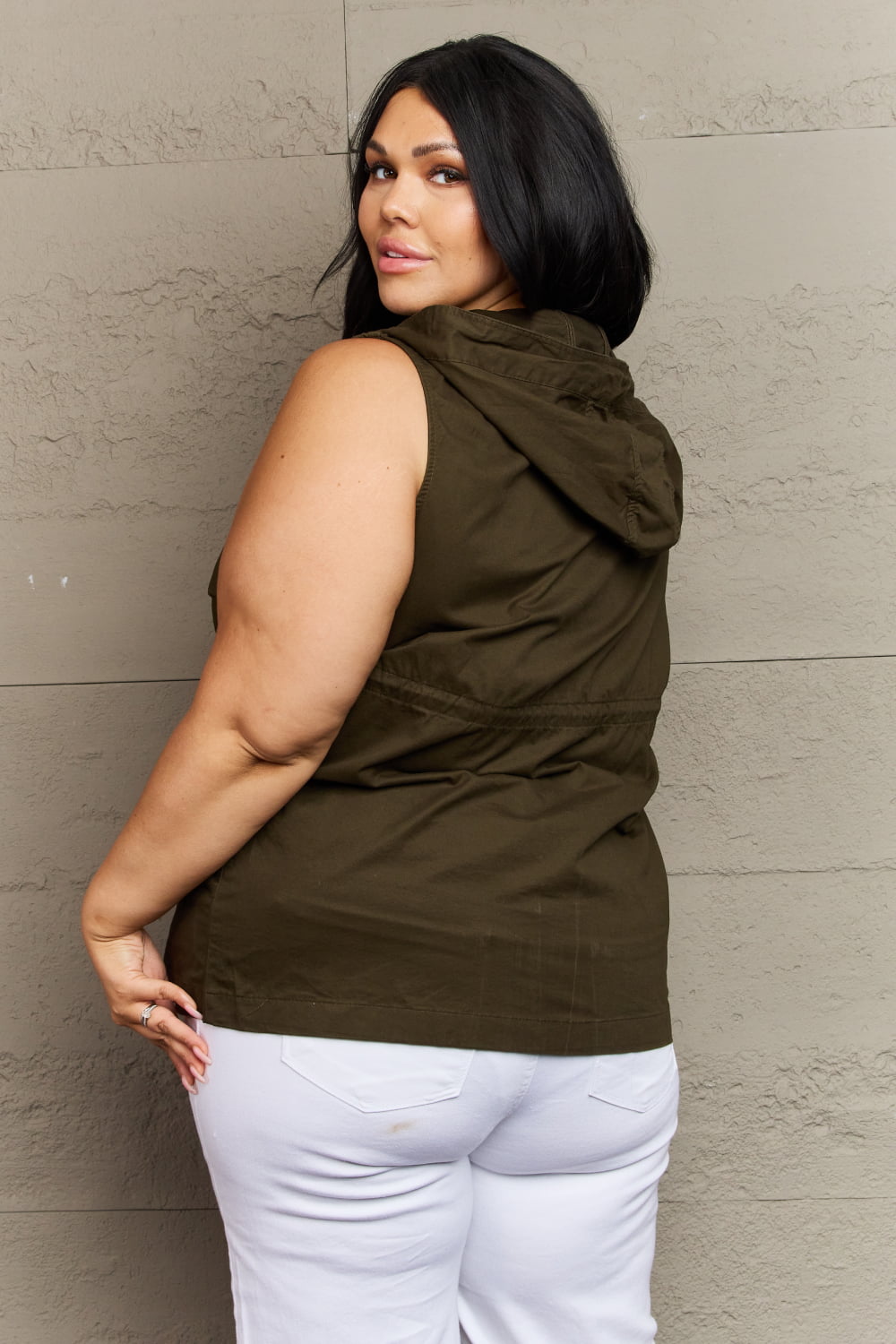 Zenana More To Come Full Size Military Hooded Vest Trendsi