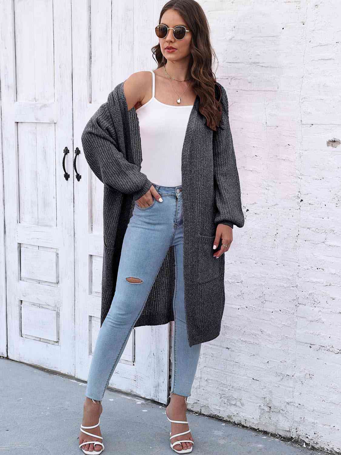 Open Front Longline Cardigan with Pockets Trendsi