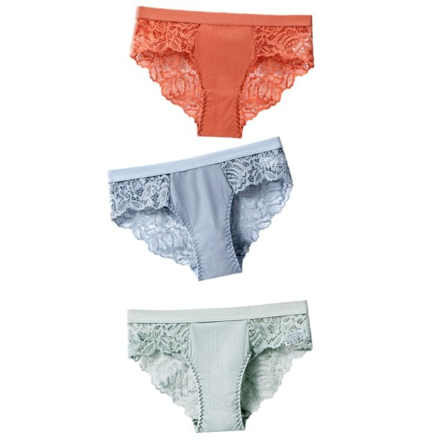 3 Pcs Cotton Sexy Panty Briefs Lace Panties Women Underwear Hot Trends