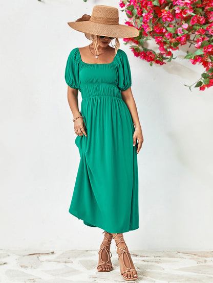 Off-Shoulder Balloon Sleeve Midi Dress Trendsi