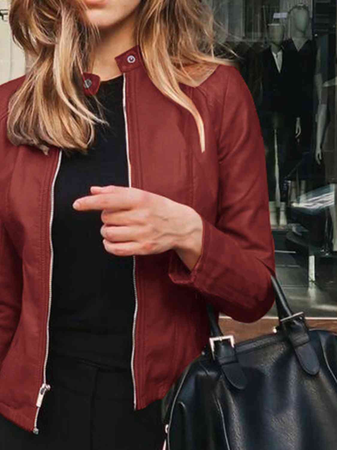 Mock Neck Zip Up Jacket Trendsi