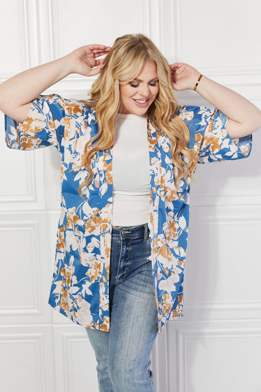 Justin Taylor Time To Grow Floral Kimono in Chambray Trendsi