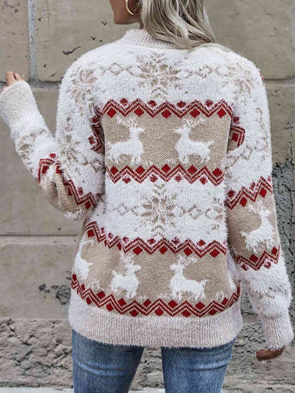 Reindeer & Snowflake Round Neck Sweater Trendsi