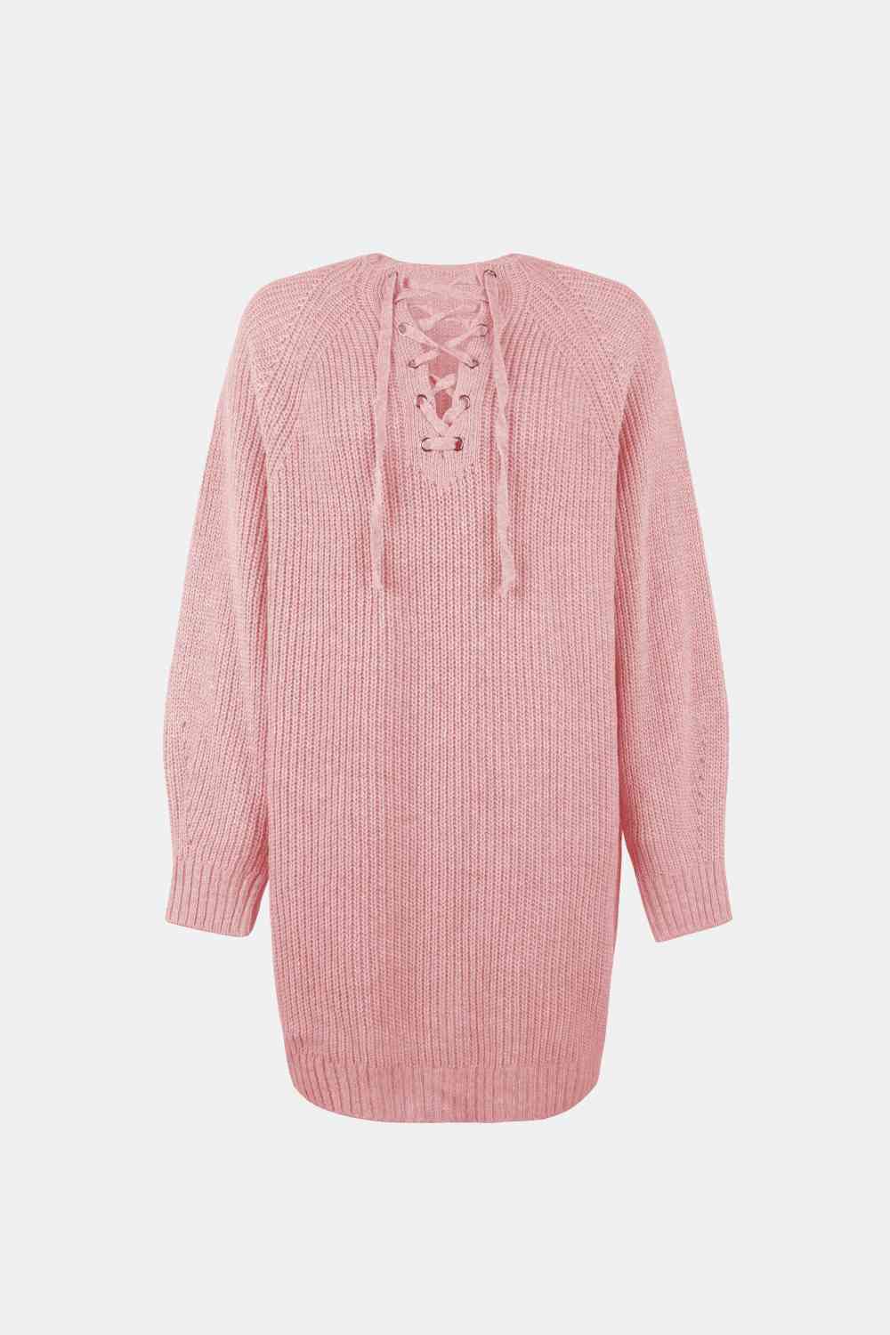 Lace-Up Mini Sweater Dress Trendsi