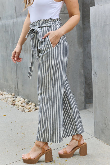 Heimish Find Your Path Full Size Paperbag Waist Striped Culotte Pants Trendsi