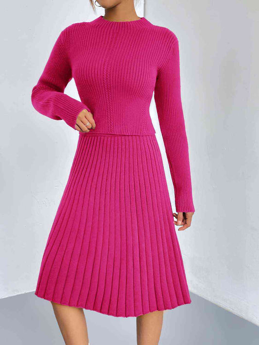 Rib-Knit Sweater and Skirt Set Trendsi